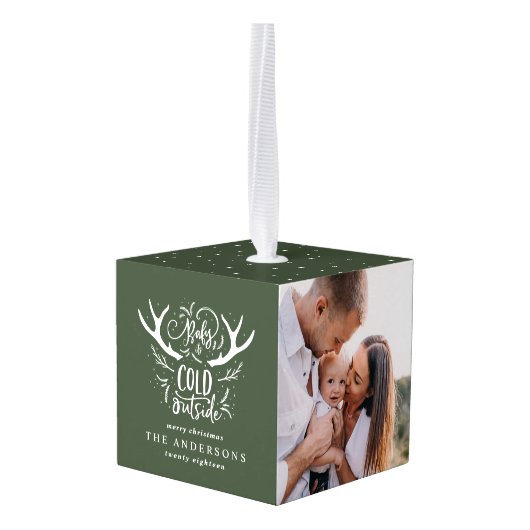 ベビー冷たいスタッグの写真数々のクリスマス・ホリデー キューブオーナメント (裏面アングル)