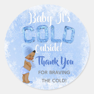 ベビー冷たいスノーフレーク青のエスニック・ボーイ・シャワー ラウンドシール