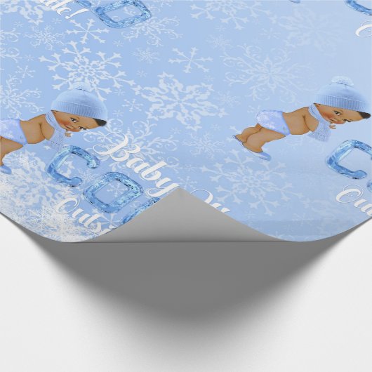 ベビー冷たいスノーフレーク青のエスニック・ボーイ・シャワー ラッピングペーパー (角)