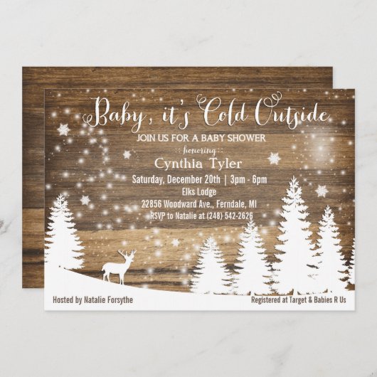 ベビー冷たい外のシカのベビーシャワーの招待状 招待状 (正面/裏面)