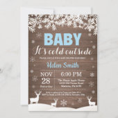 ベビー冷たい外のシカの冬の男の子のベビーシャワー 招待状 (正面)