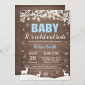 ベビー冷たい外のシカの冬の男の子のベビーシャワー 招待状 (正面/裏面)