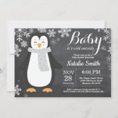 ベビー冷たい外のペンギンのベビーシャワー 招待状 (正面)