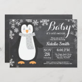 ベビー冷たい外のペンギンのベビーシャワー 招待状 (正面/裏面)
