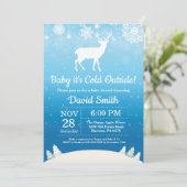 ベビー冷たい外の冬のシカの男の子のベビーシャワー 招待状 (スタンド正面)