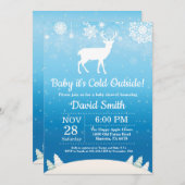ベビー冷たい外の冬のシカの男の子のベビーシャワー 招待状 (正面/裏面)