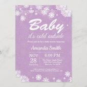 ベビー冷たい外の冬の女の子のベビーシャワー 招待状 (正面/裏面)