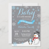 ベビー冷たい外の冬の男の子のベビーシャワーの青 招待状 (正面)