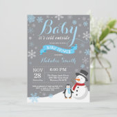 ベビー冷たい外の冬の男の子のベビーシャワーの青 招待状 (スタンド正面)