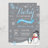 ベビー冷たい外の冬の男の子のベビーシャワーの青 招待状 (正面/裏面)