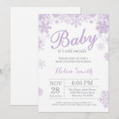 ベビー冷たい外の冬の紫色のベビーシャワー 招待状 (正面/裏面)