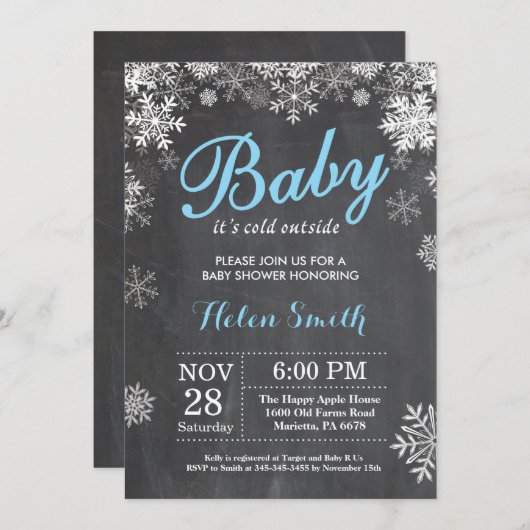 ベビー冷たい外の冬の警官のベビーシャワー 招待状 (正面/裏面)