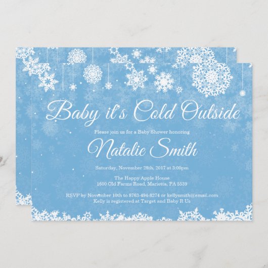 ベビー冷たい外の冬の警官のベビーシャワー 招待状 (正面/裏面)