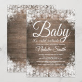 ベビー冷たい外の冬の雪片のベビーシャワー 招待状 (正面/裏面)