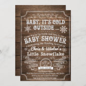 ベビー冷たい外の木製のベビーシャワーの招待状 招待状 (正面/裏面)
