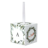 ベビー冷たい外の水彩画のリースの写真 キューブオーナメント (裏面アングル)