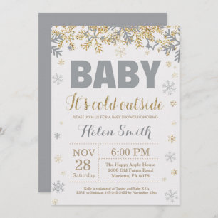 ベビー冷たい外の金ゴールドおよび灰色のベビーシャワー 招待状