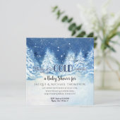 ベビー冷たい外のSnowyの木のベビーシャワー 招待状 (スタンド正面)