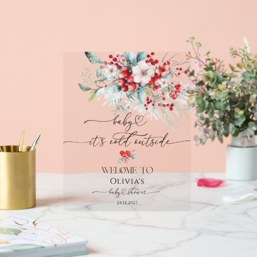 ベビー冷たい外フローラベビーシャワーへようこそ アクリルサイン (ウェディング)