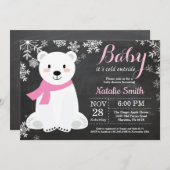 ベビー冷たい外側の白くまの女の子のベビーシャワー 招待状 (正面/裏面)
