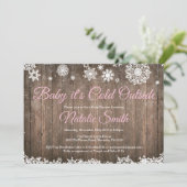 ベビー冷たい外側の素朴な冬のベビーシャワー 招待状 (スタンド正面)