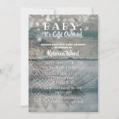 ベビー冷たい外側の素朴な木製の冬のシャワー 招待状 (正面)