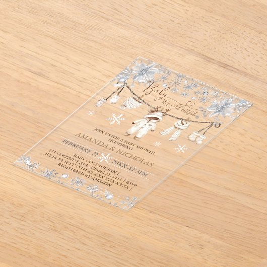 ベビー冷たい外服赤ちゃんシャワー アクリル招待状 (レイダウン)