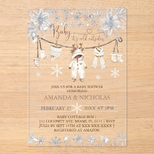 ベビー冷たい外服赤ちゃんシャワー アクリル招待状 (正面)