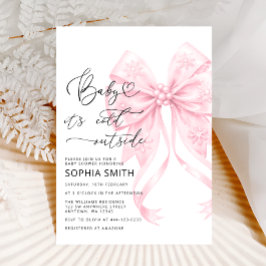 ベビー冷たい外赤面ピンクボウ赤ちゃんシャワー 招待状