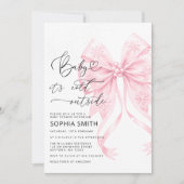 ベビー冷たい外赤面ピンクボウ赤ちゃんシャワー 招待状 (正面)