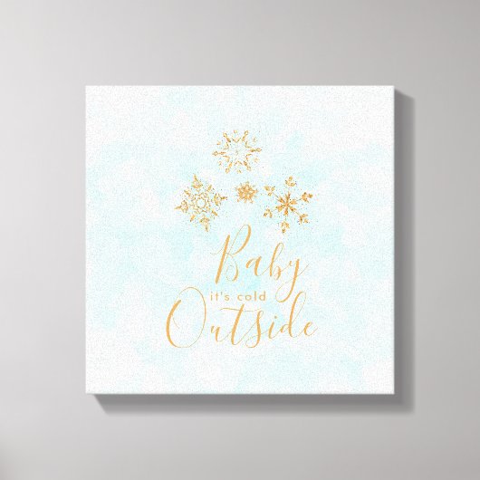 ベビー冷たい外金ゴールドの雪が青 キャンバスプリント (正面)