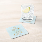 ベビー冷たい外金ゴールドの雪が青 スクエアペーパーコースター (インサイチュ)