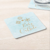 ベビー冷たい外金ゴールドの雪が青 スクエアペーパーコースター (アングル)