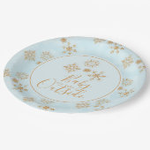 ベビー冷たい外金ゴールドの雪が青 ペーパープレート (アングル)