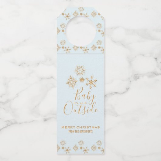 ベビー冷たい外金ゴールドの雪が青 ボトルネックタグ (正面)