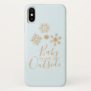 ベビー冷たい外金ゴールドの雪が青 iPhone X ケース