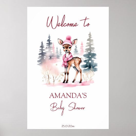 ベビー冷たい女の子の鹿の赤ちゃんシャワー歓迎サイン ポスター (正面)