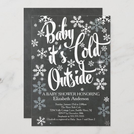 ベビー冷黒板中立ベイビーシャワー 招待状 (正面/裏面)