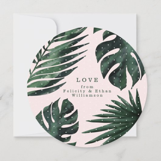 ベビー出生通知カード |熱帯のヤシの葉 案内状 (裏面)