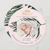 ベビー出生通知カード |熱帯のヤシの葉 案内状 (正面/裏面)