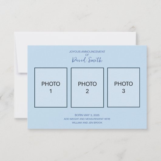 ベビー出生通知カード | 3枚の写真を追加 案内状 (裏面)