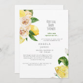 ベビー分析視点かわいいレモン仮想ベビーシャワー 招待状 (正面/裏面)