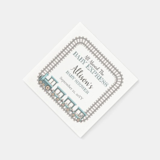 ベビー列車の男の表現子の赤ちゃんシャワーに乗って スタンダードカクテルナプキン (角)