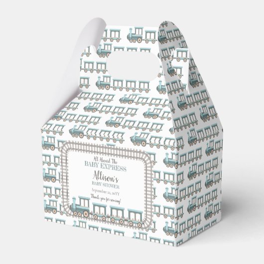 ベビー列車の男の表現子の赤ちゃんシャワーに乗って フェイバーボックス (裏面サイド)