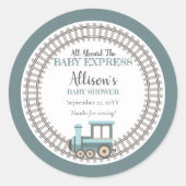 ベビー列車の男の表現子の赤ちゃんシャワーに乗って ラウンドシール (正面)