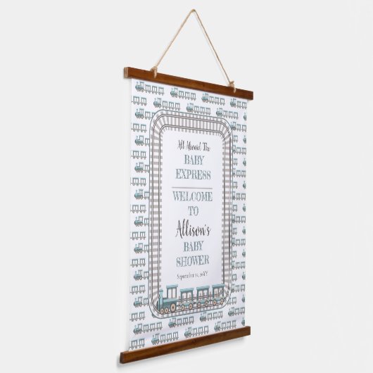 ベビー列車の男の表現子の赤ちゃんシャワーに乗って 吊り下げ型タペストリー (傾斜あり)