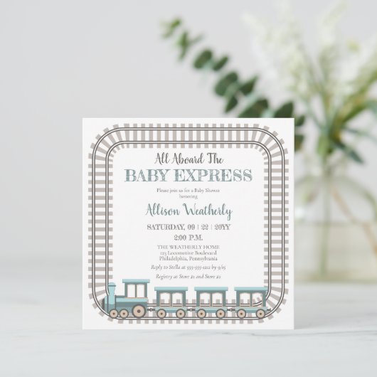 ベビー列車の男の表現子の赤ちゃんシャワーに乗って 招待状 (スタンド正面)