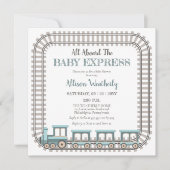 ベビー列車の男の表現子の赤ちゃんシャワーに乗って 招待状 (正面)