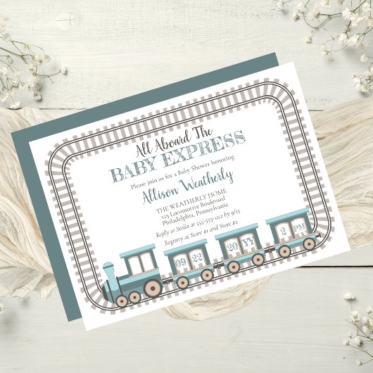 ベビー列車の男の表現子の赤ちゃんシャワーに乗って 招待状