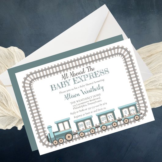 ベビー列車の男の表現子の赤ちゃんシャワーに乗って 招待状